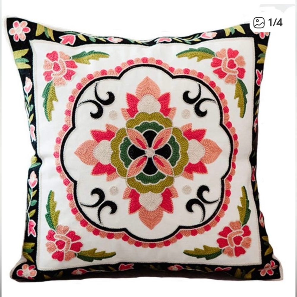 ANTHROPOLOGIE Floral Embroidered Accent Throw Pillow Covers